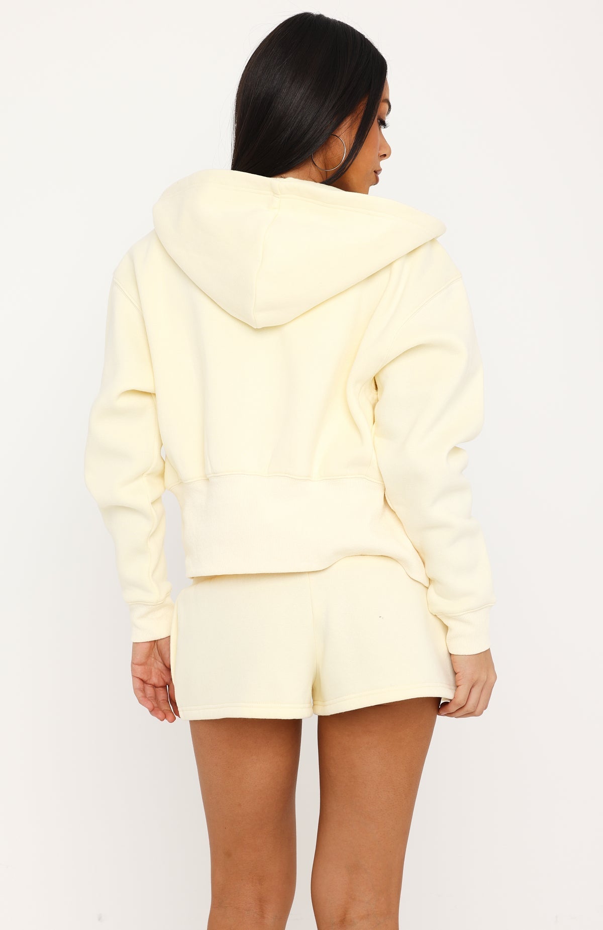 Come A Long Way Cinched Zip Front Hoodie Lemon