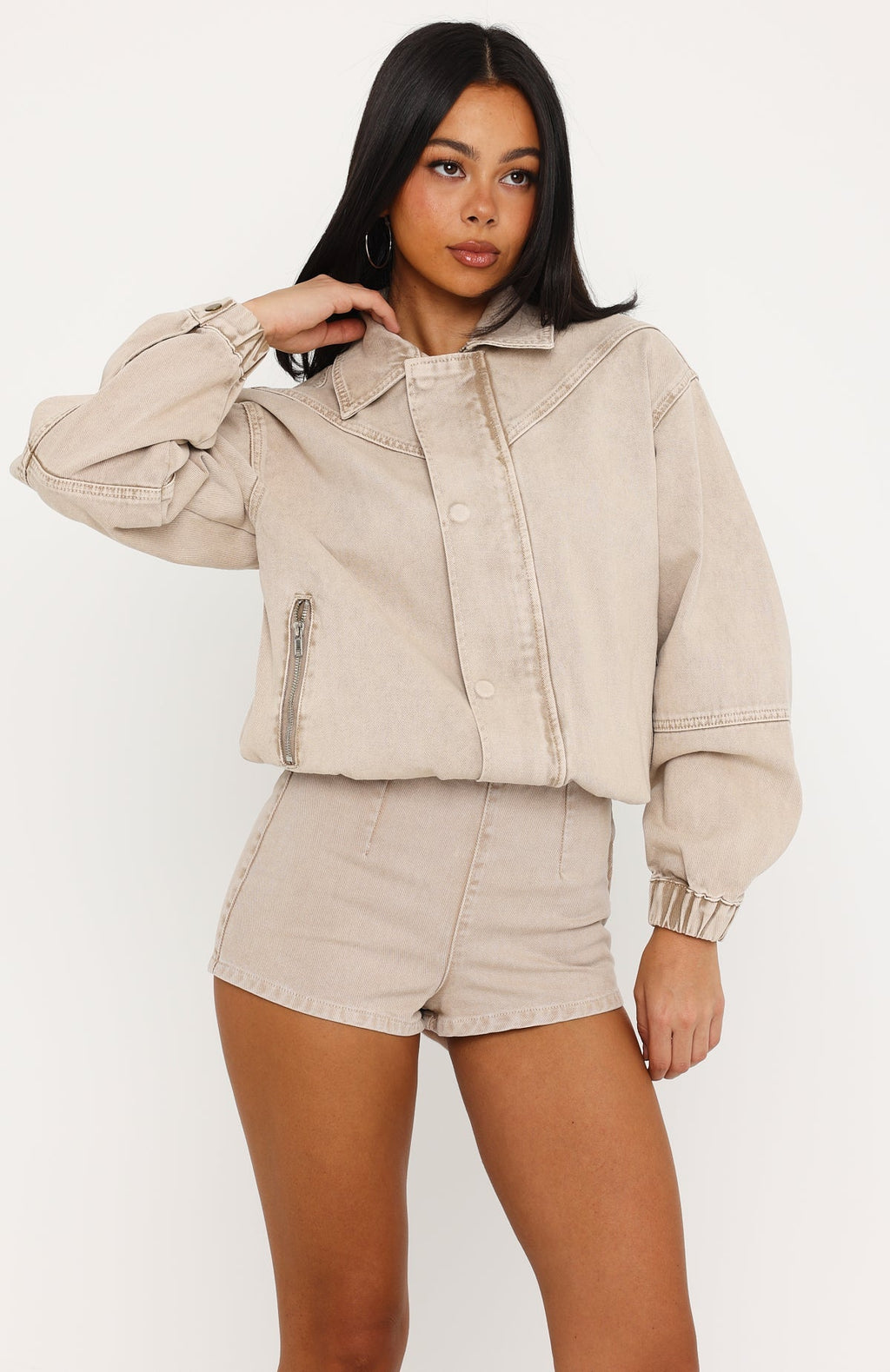 Cooler Than You Denim Bomber Jacket Sesame Wash