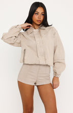 Cooler Than You Denim Bomber Jacket Sesame Wash