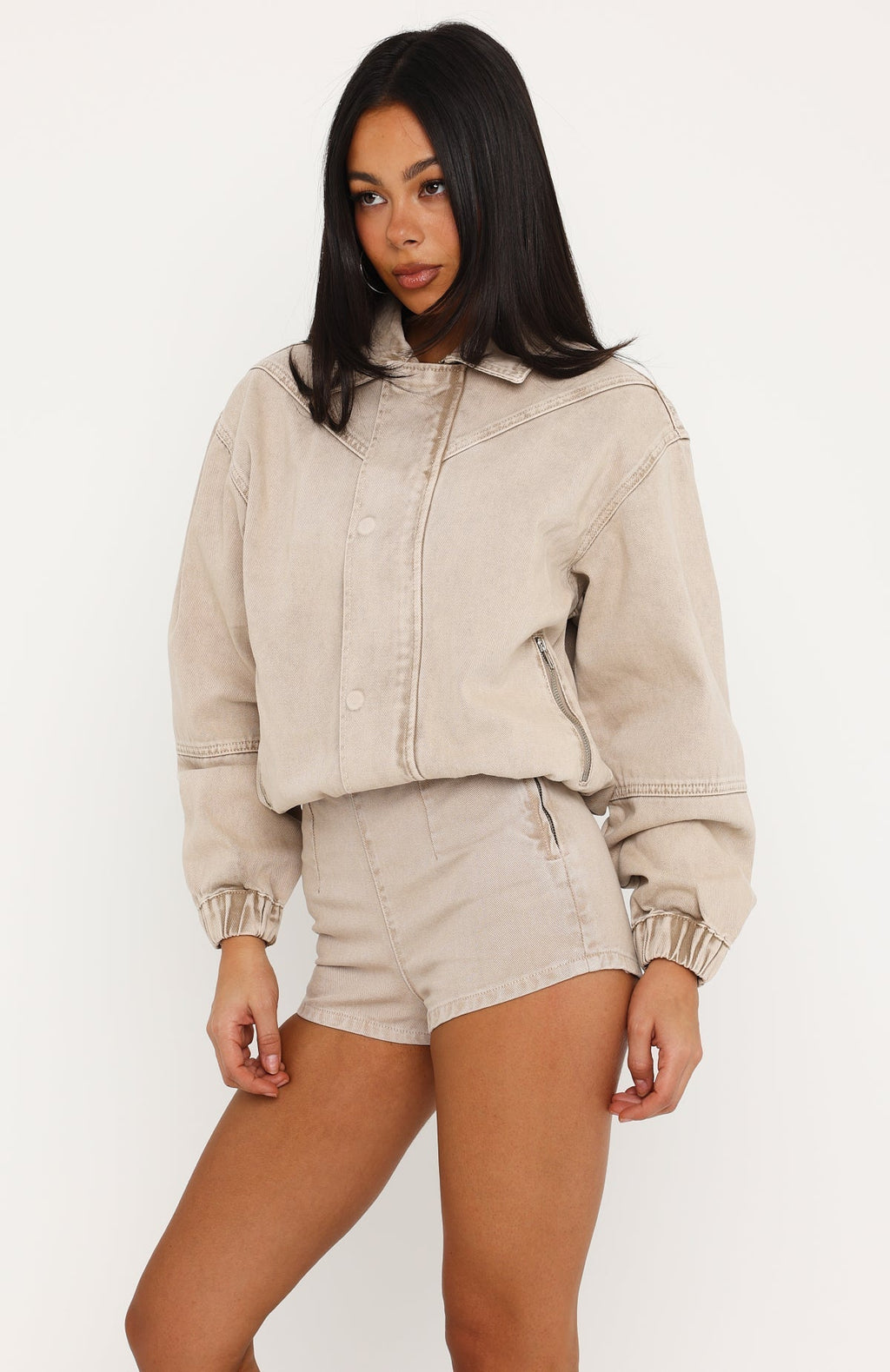 Cooler Than You Denim Bomber Jacket Sesame Wash
