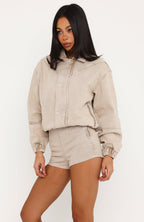 Cooler Than You Denim Bomber Jacket Sesame Wash