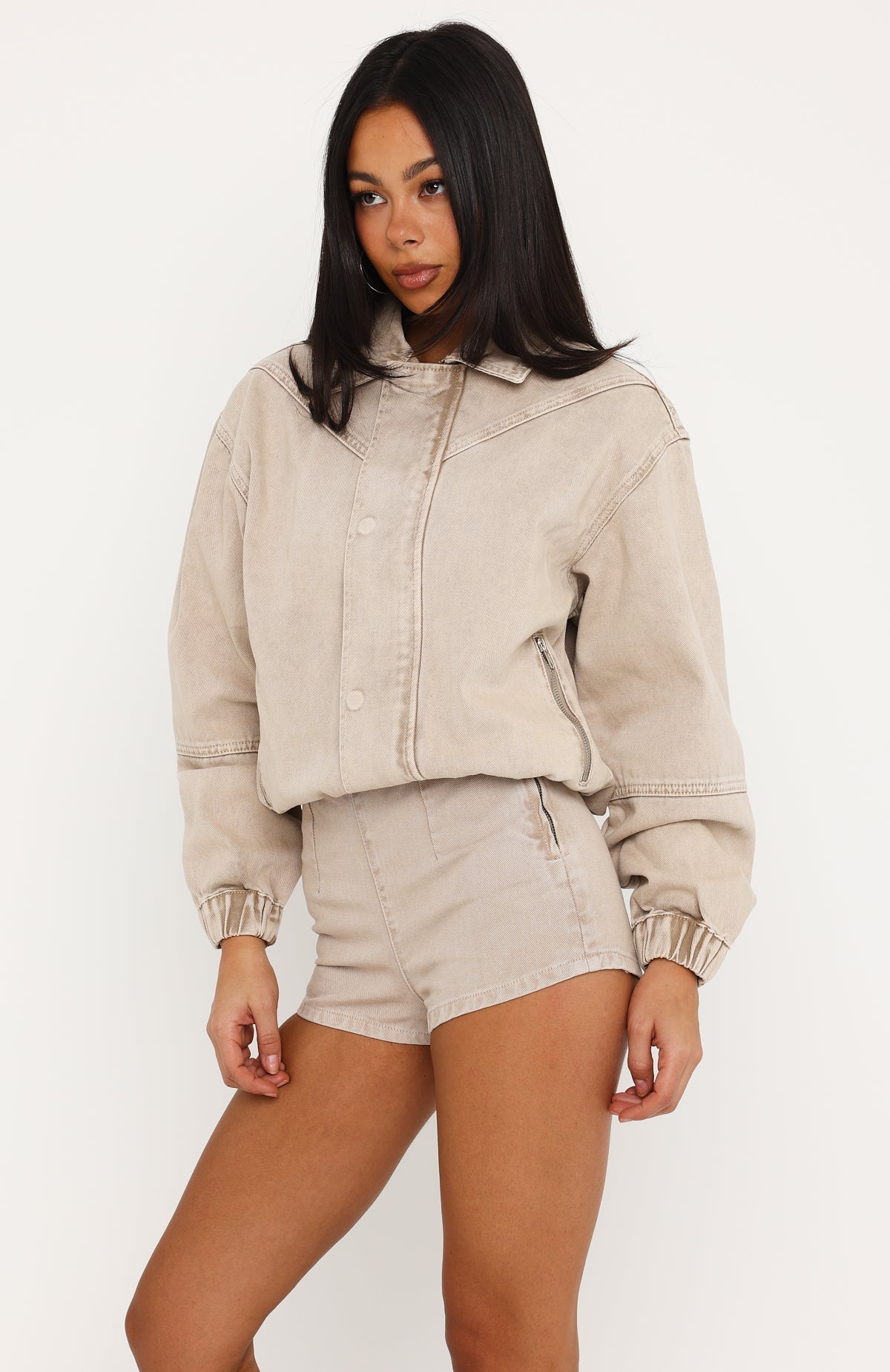 Cooler Than You Denim Bomber Jacket Sesame Wash