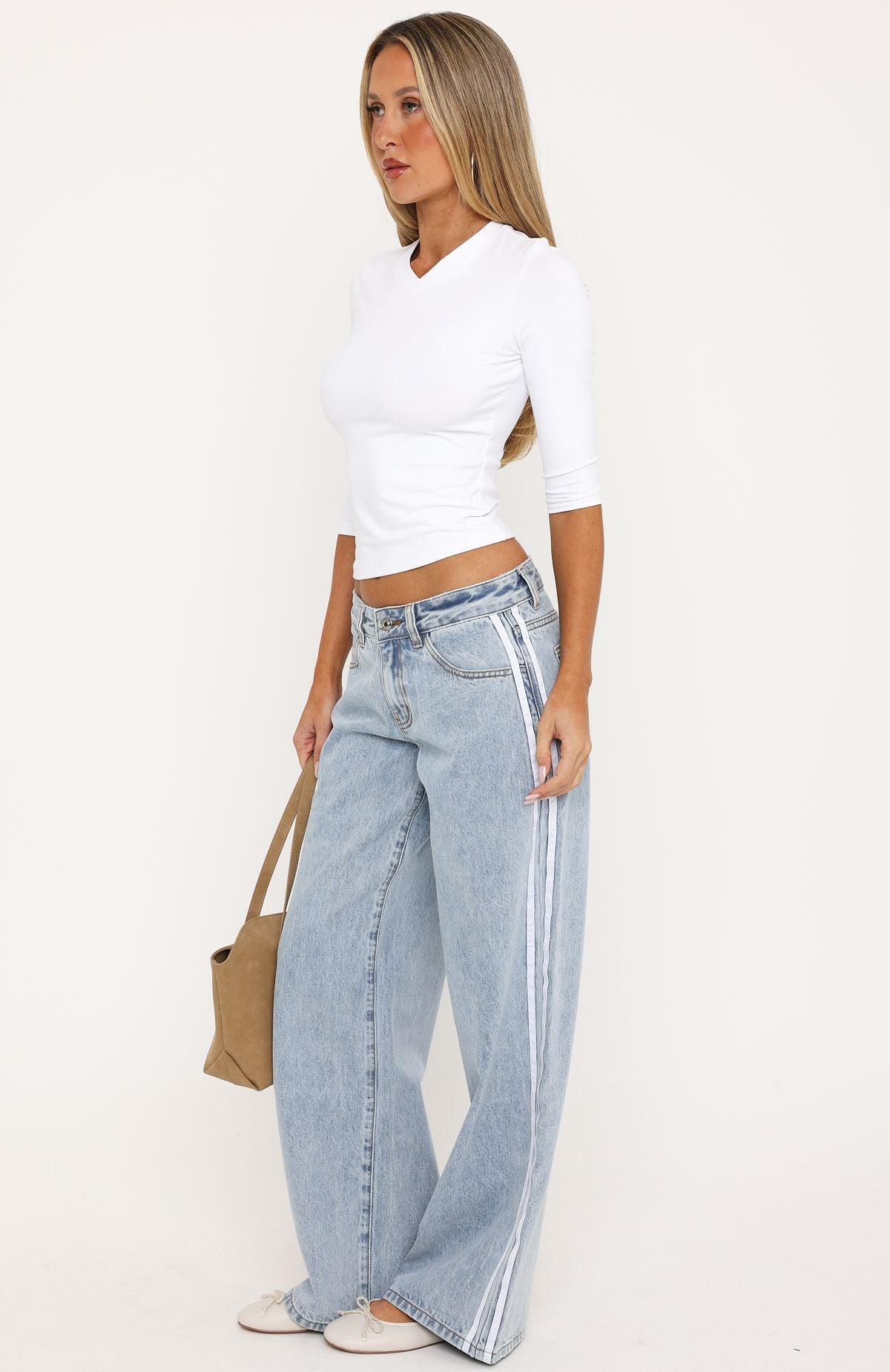Hand On My Heart Low Rise Wide Leg Jeans Mid Blue Wash