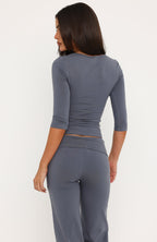 Don't Take It Seriously 3/4 Sleeve Top Slate Grey