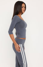 Don't Take It Seriously 3/4 Sleeve Top Slate Grey
