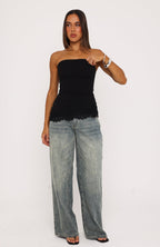 Dressed Up For You Lace Trim Strapless Top Black