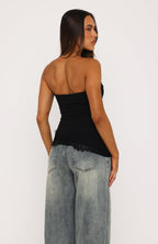 Dressed Up For You Lace Trim Strapless Top Black