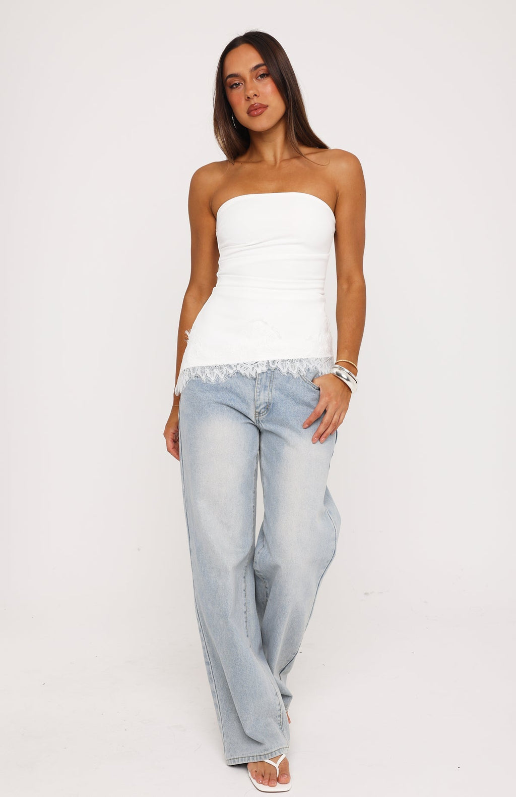 Dressed Up For You Lace Trim Strapless Top White