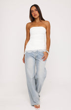 Dressed Up For You Lace Trim Strapless Top White