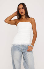 Dressed Up For You Lace Trim Strapless Top White