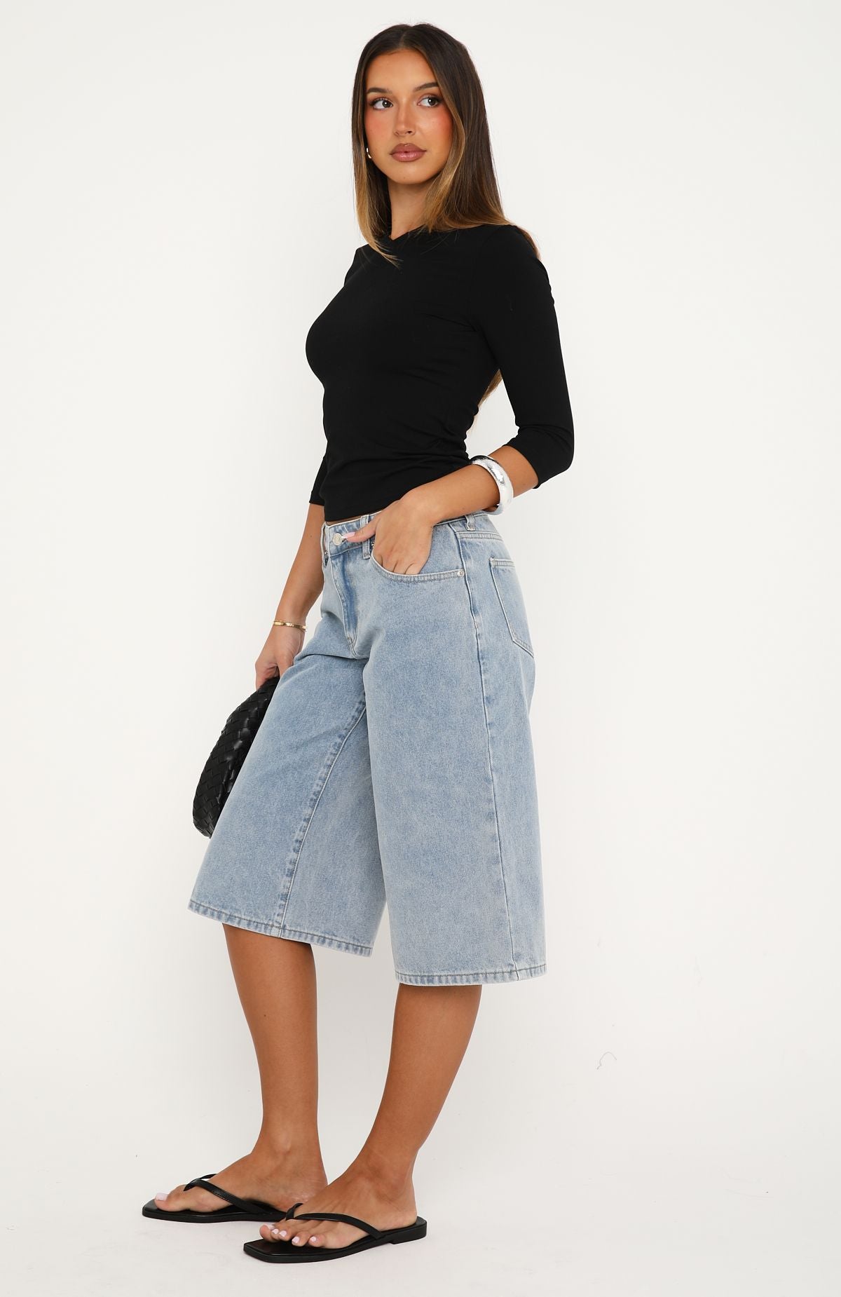 Missed Opportunity Mid Rise Denim Shorts Light Blue Wash
