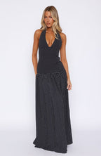 Sweet Temptation Halter Maxi Dress Black/White Polka Dot