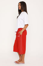 Willing To Do Relaxed Cargo Capris Red