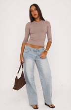 Easy To Admire V Neck 3/4 Sleeve Top Fawn