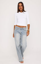 Easy To Admire V Neck 3/4 Sleeve Top White