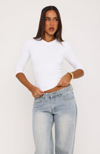 Easy To Admire V Neck 3/4 Sleeve Top White