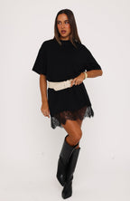 Everyday Muse Lace Trim Mini Dress Black