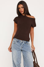 Finding Time Off Shoulder Knit Top Dark Chocolate
