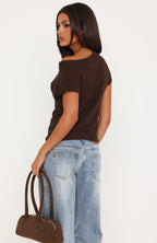 Finding Time Off Shoulder Knit Top Dark Chocolate