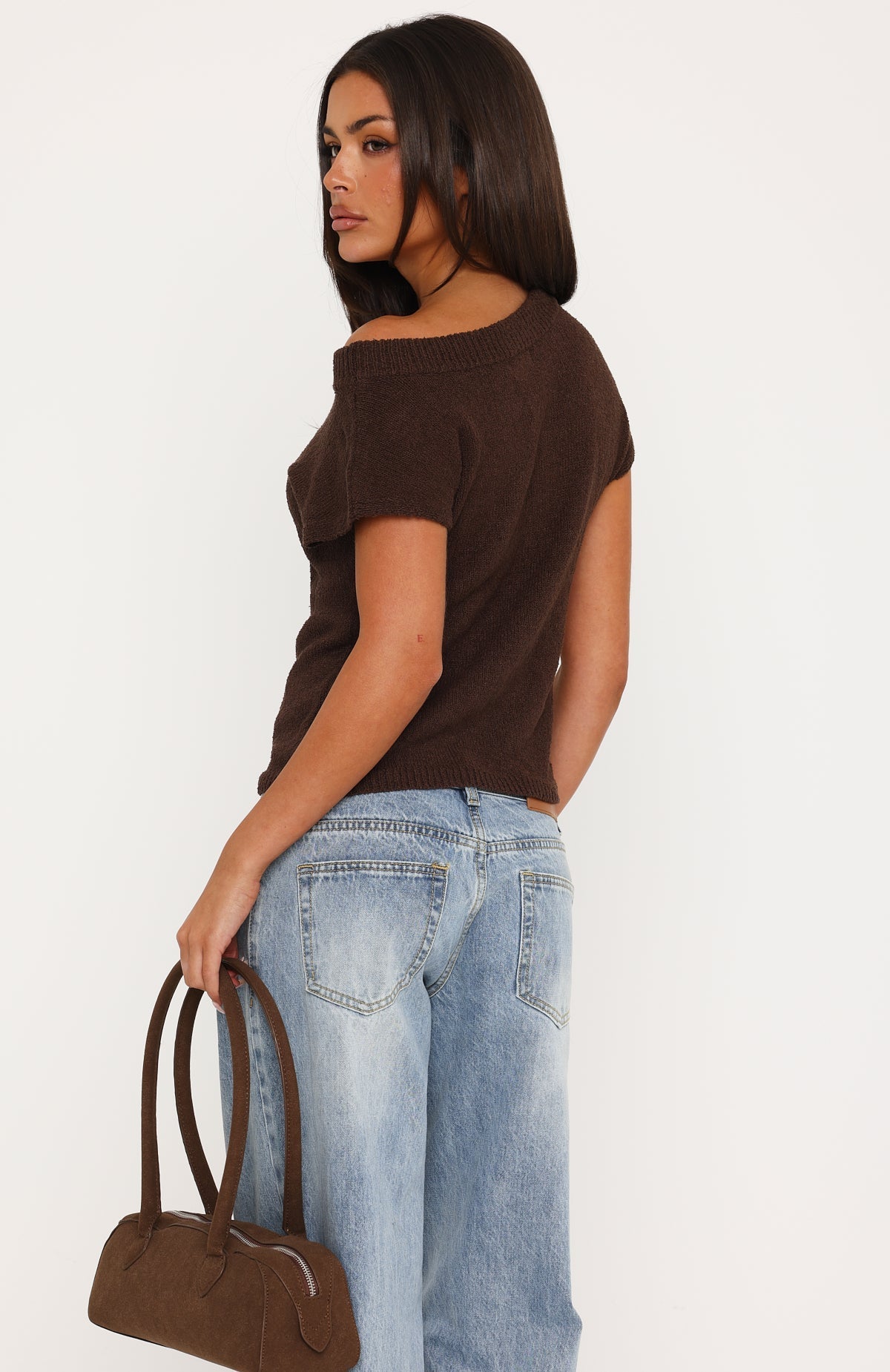 Finding Time Off Shoulder Knit Top Dark Chocolate