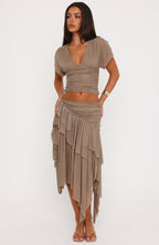 Cascade Around Me Midi Skirt Mushroom