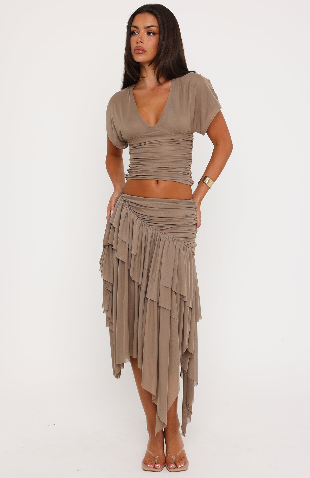 Cascade Around Me Midi Skirt Mushroom