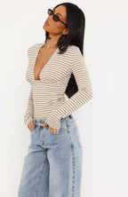 Gentle Glow Long Sleeve Top Oat/Cream Stripe