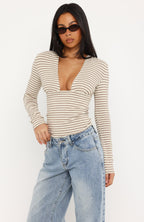 Gentle Glow Long Sleeve Top Oat/Cream Stripe