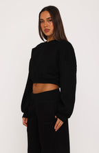 Give You A Break Cropped V Neck Boxy Sweater Black