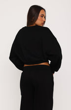 Give You A Break Cropped V Neck Boxy Sweater Black