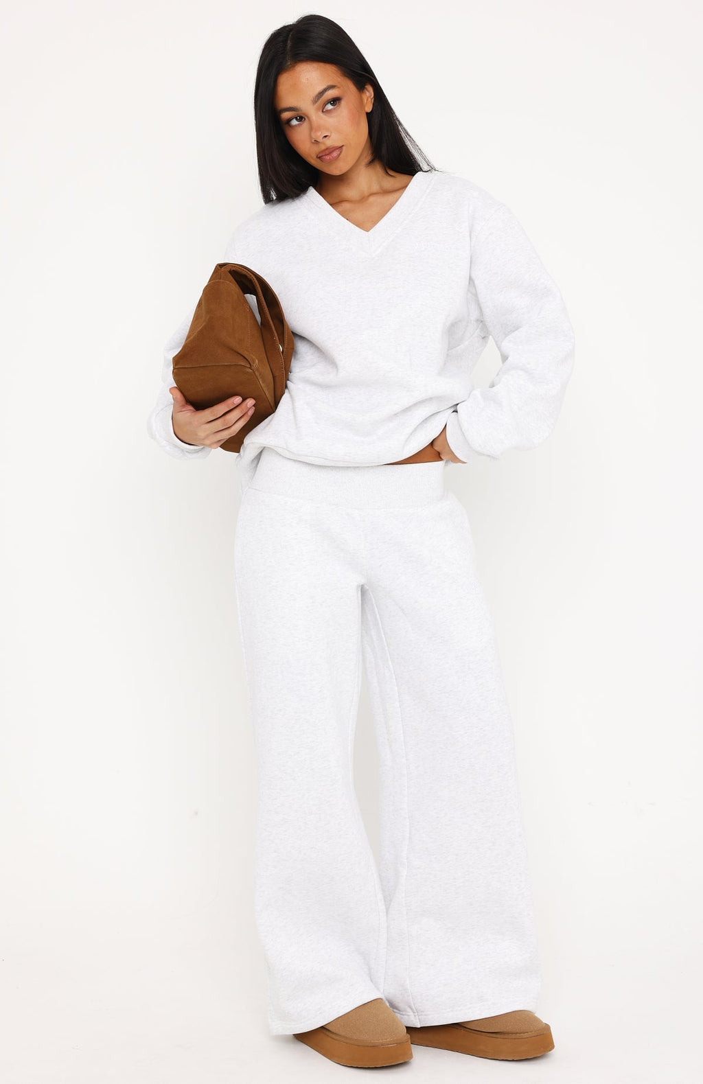 Give You A Break V Neck Oversized Sweater Grey Marle