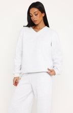 Give You A Break V Neck Oversized Sweater Grey Marle