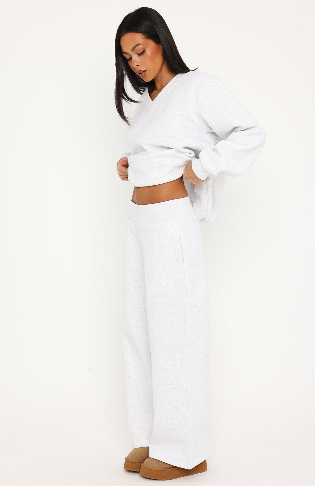 Give You A Break Wide Leg Sweatpants Grey Marle