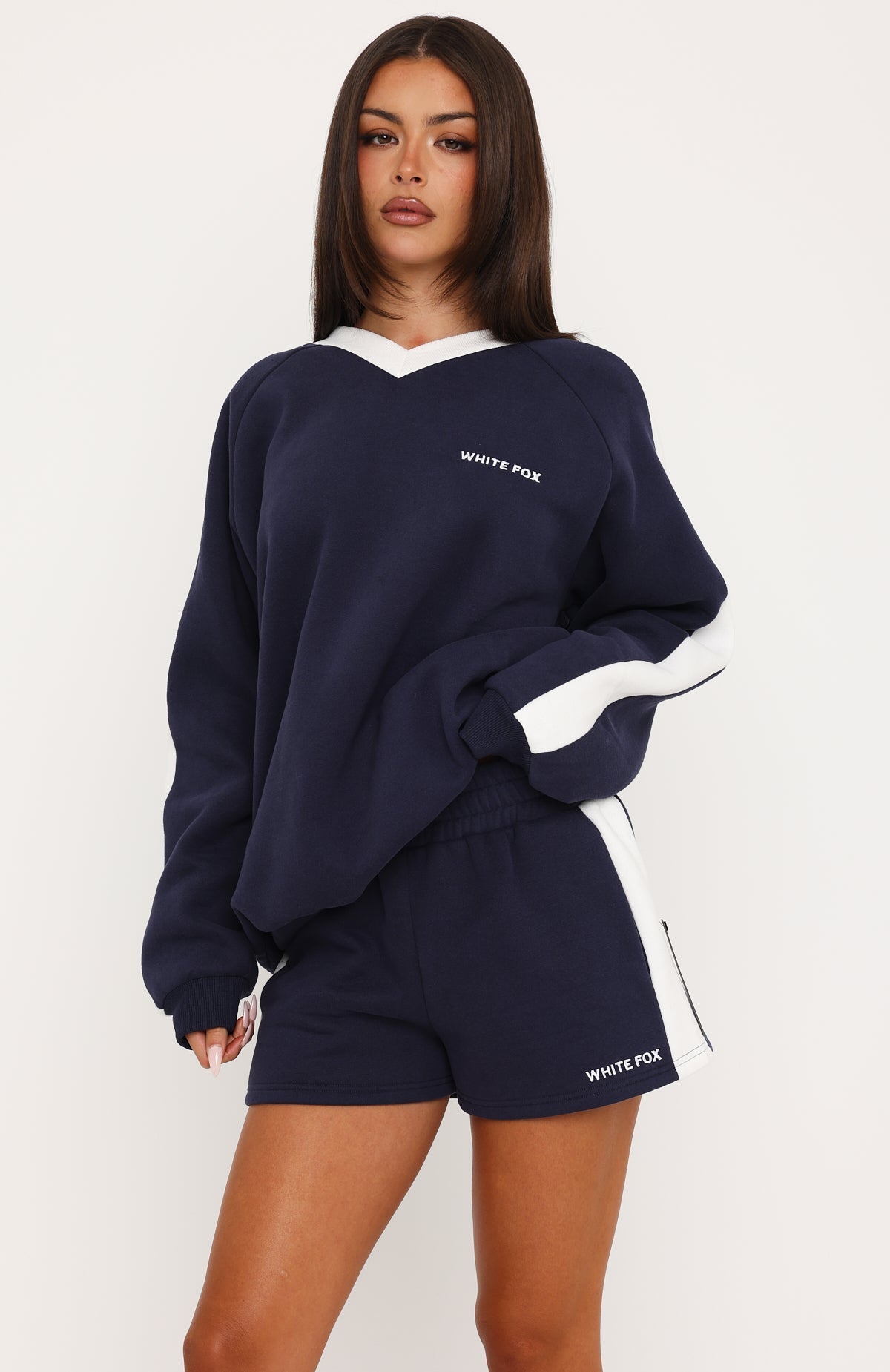 Give You A Break V Neck Oversized Sweater Navy