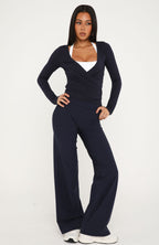Crushing Wide Leg Leggings Vintage Navy