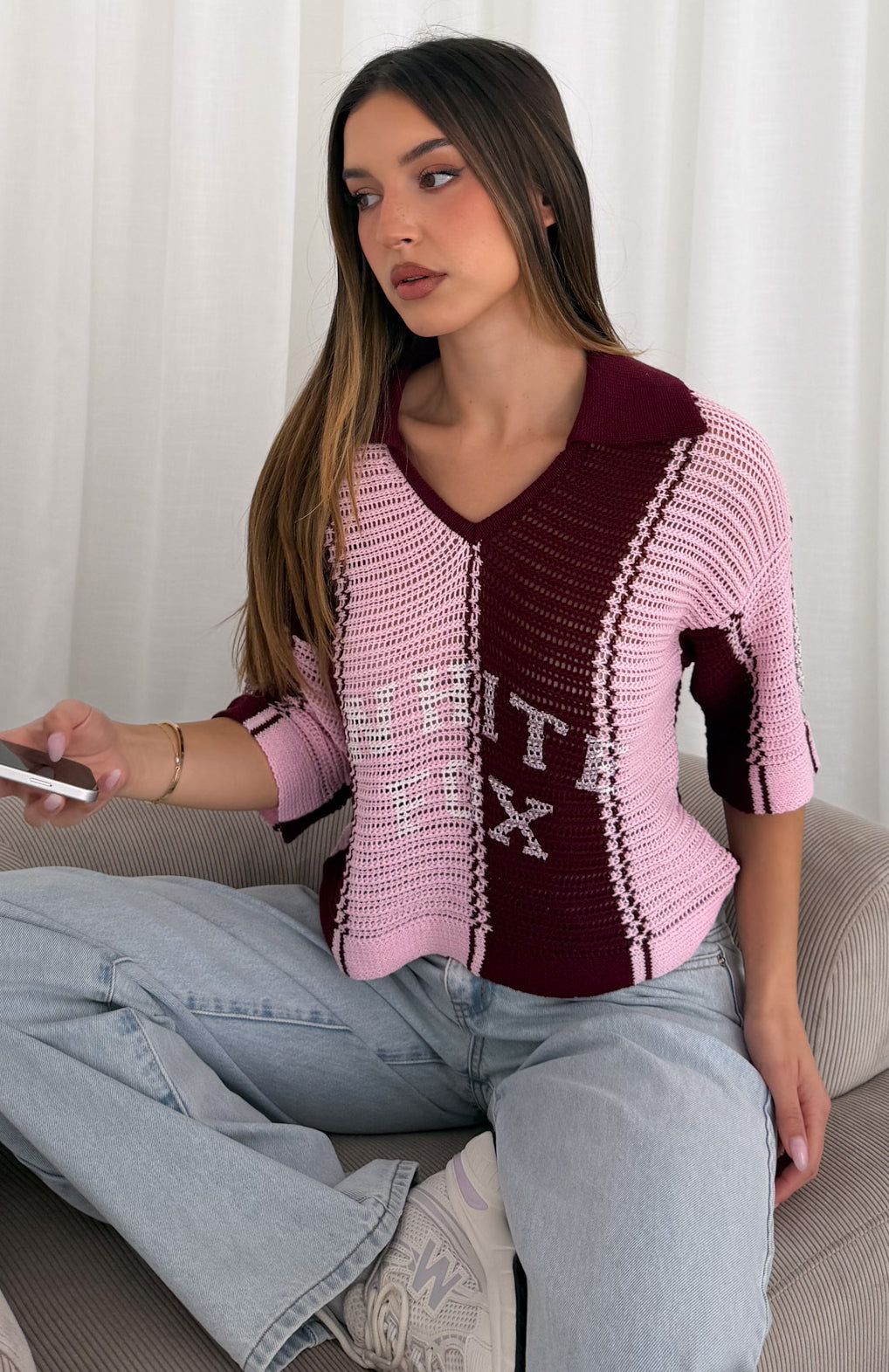 Golden Getaway Crochet Jersey Berry/Pink Stripe