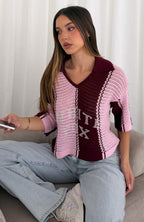 Golden Getaway Crochet Jersey Berry/Pink Stripe