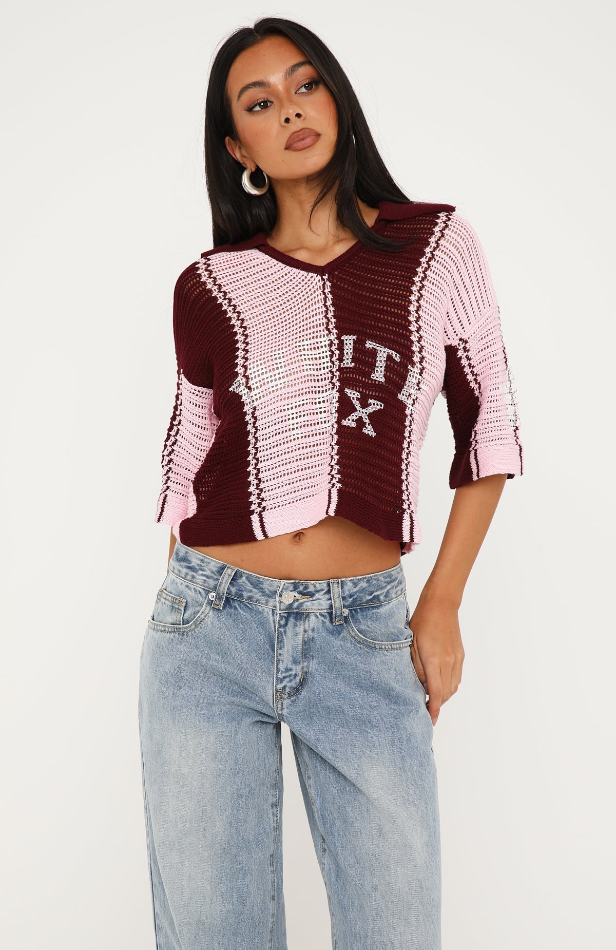 Golden Getaway Crochet Jersey Berry/Pink Stripe