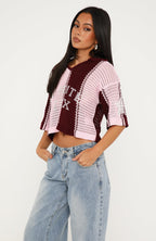 Golden Getaway Crochet Jersey Berry/Pink Stripe