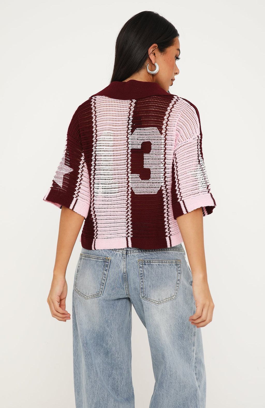 Golden Getaway Crochet Jersey Berry/Pink Stripe