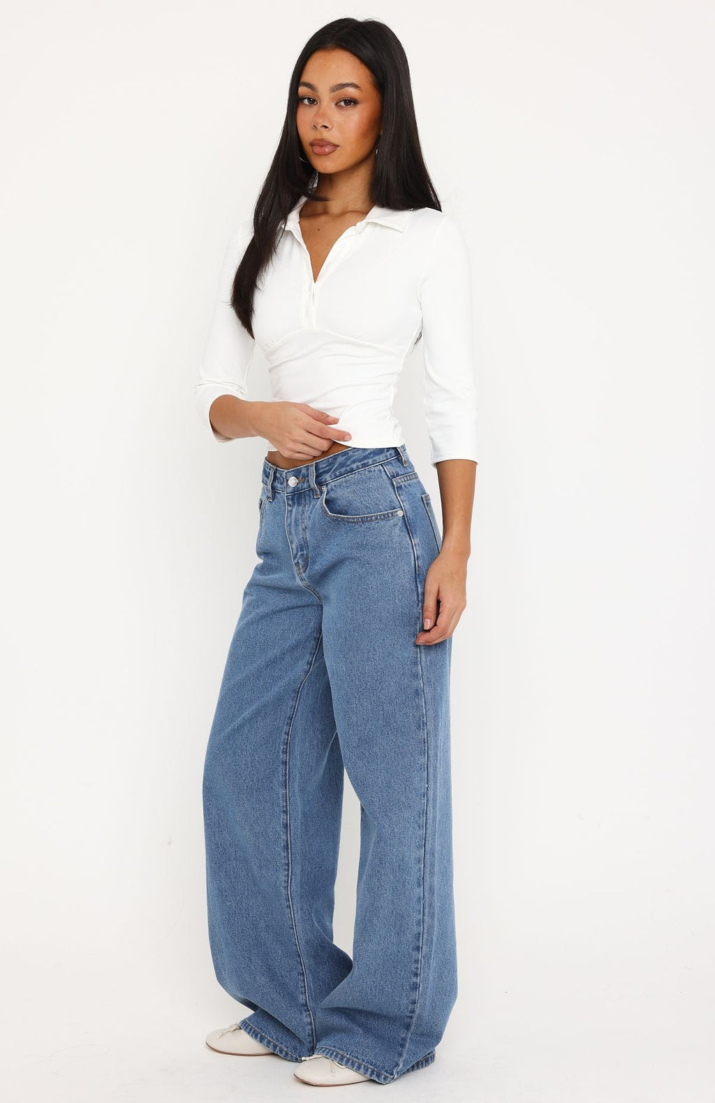 Just My Type Mid Rise Wide Leg Jeans Classic Blue