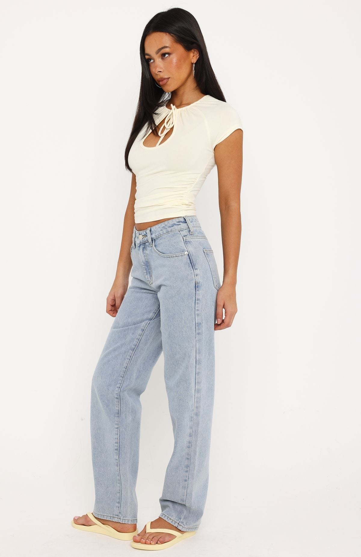 Zara Mid Rise Straight Leg Jeans Mid Blue Wash