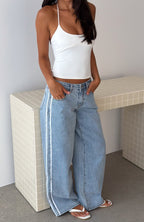 Hand On My Heart Low Rise Wide Leg Jeans Mid Blue Wash