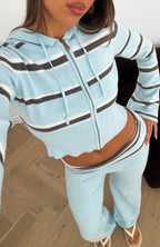 I Just Might Zip Front Knit Hoodie Baby Blue Stripe