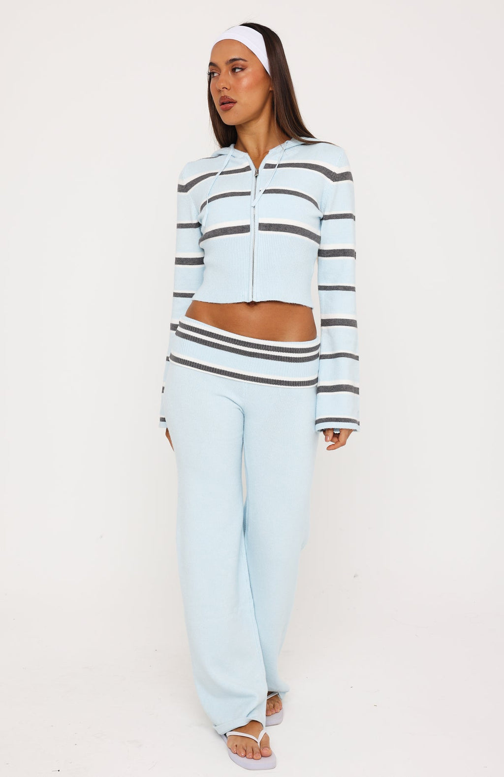 I Just Might Foldover Knit Pants Baby Blue Stripe