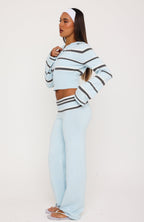 I Just Might Foldover Knit Pants Baby Blue Stripe
