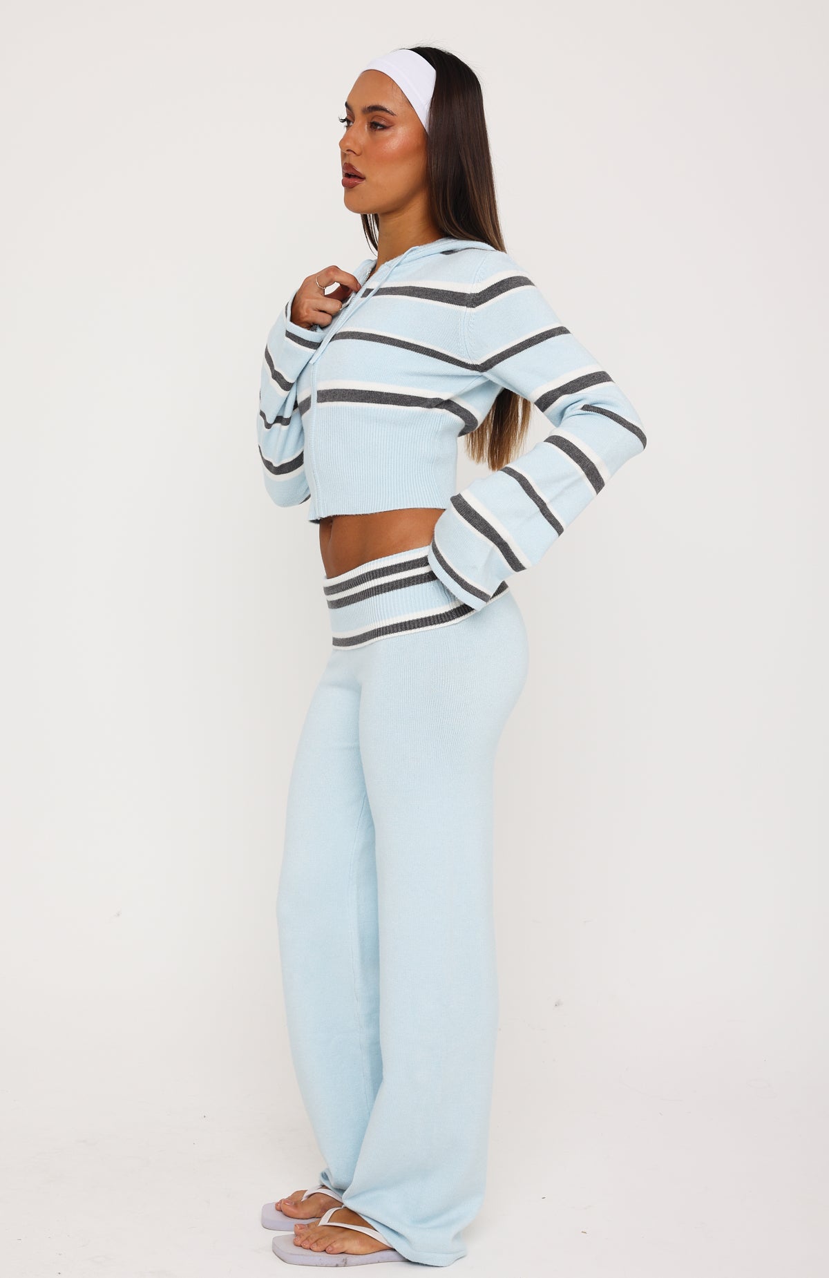 I Just Might Foldover Knit Pants Baby Blue Stripe