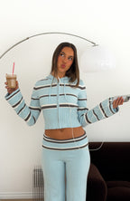 I Just Might Zip Front Knit Hoodie Baby Blue Stripe