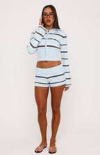 I Just Might Foldover Knit Shorts Baby Blue Stripe