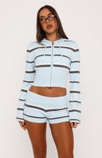 I Just Might Foldover Knit Shorts Baby Blue Stripe